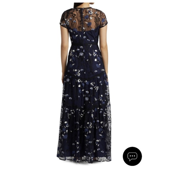 ML Monique Lhuillier Floral embroidered mesh gown size 12 - Picture 3 of 10